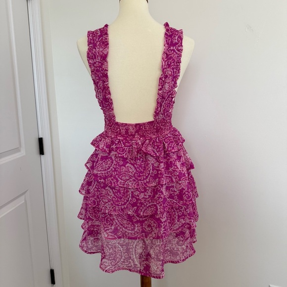 Fate Women’s Paisley Print V-Neck Chic Pink Ruffle Dress Sz Small Whimsical - Picture 5 of 10